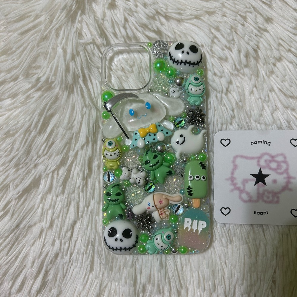 Handmade iPhone 13 14 Junk Case Halloween Spooky Cinnamoroll Hello Kitty Goth